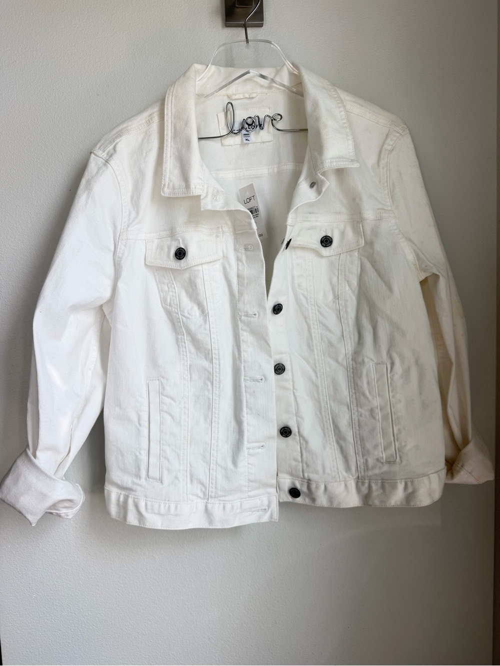 LOFT White Denim Jacket with Button-Front Detail